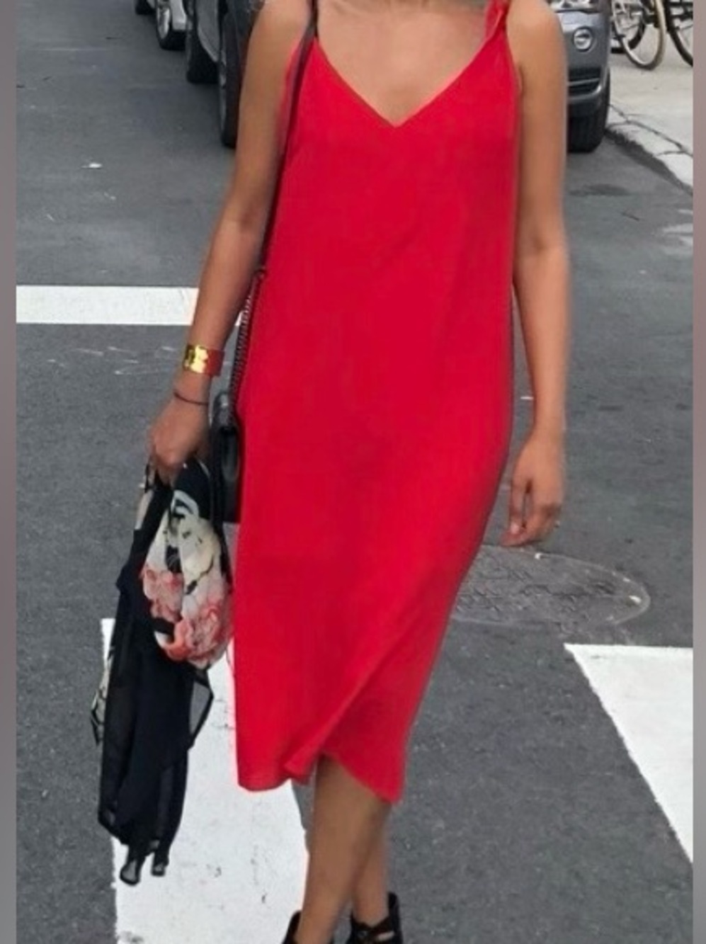 Red V‑Neck Midi Slip Dress